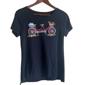 Talbots Women Top M Beaded Sequined Bicycle Novelty Tee Summer Resort Cruise